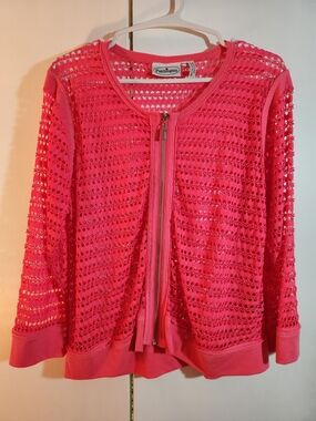 Patchington Women’s Open-Knit Zip Cardigan - Hot Pink
